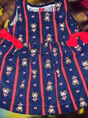 🇺🇸 VTG 90s 4th of July Patriotic Americana Teddy Bear Summer Dress